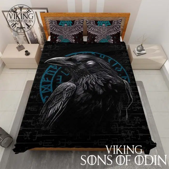 Viking Bedding Set Raven Vegvisir Valknut