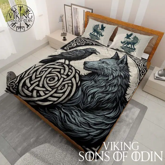 Viking Bedding Set Raven Wolf