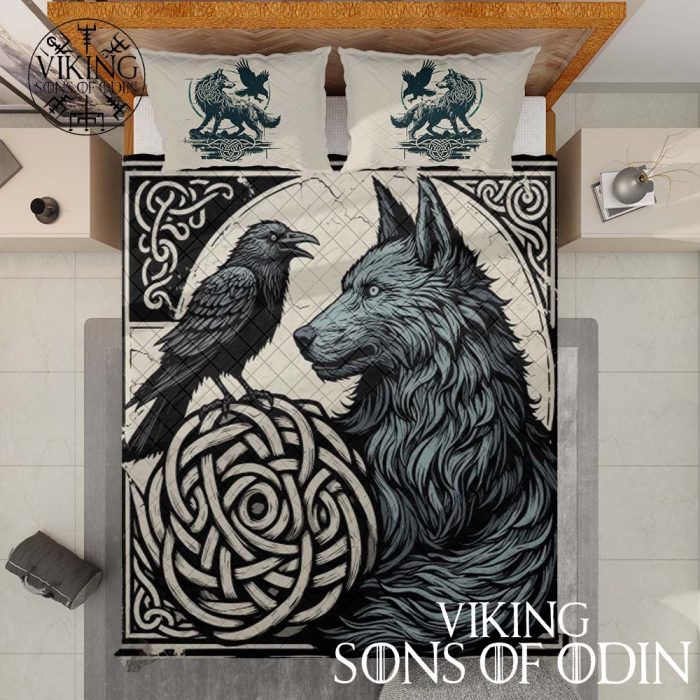 Viking Bedding Set Raven Wolf