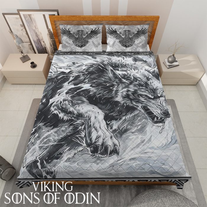Viking Bedding Set Raven Wolf Mjolnir