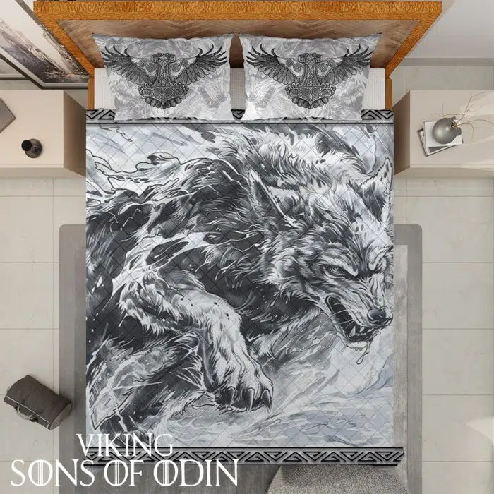 Viking Bedding Set Raven Wolf Mjolnir