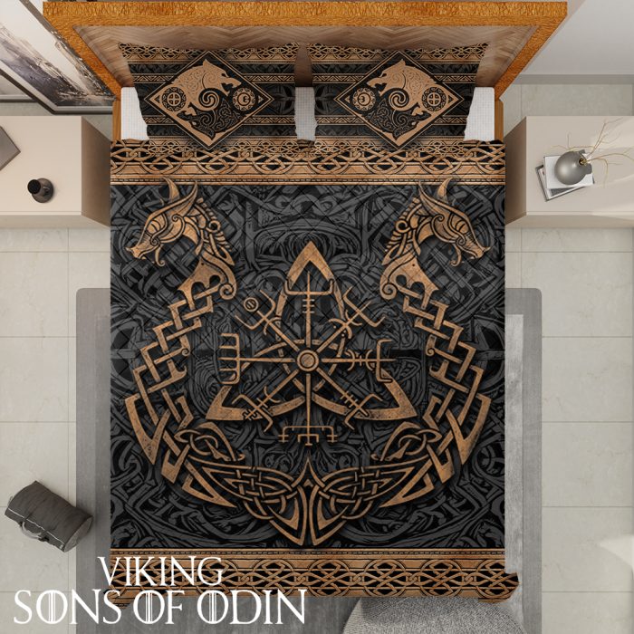 Viking Bedding Set ship dragon Skoll and Hati