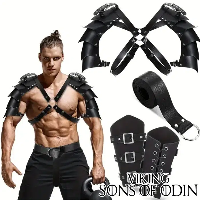 European Medieval Viking Halloween Men's Double Shoulder Armor Strap Set Viking Cosplay Halloween Role Play Handsome Knight Warrior