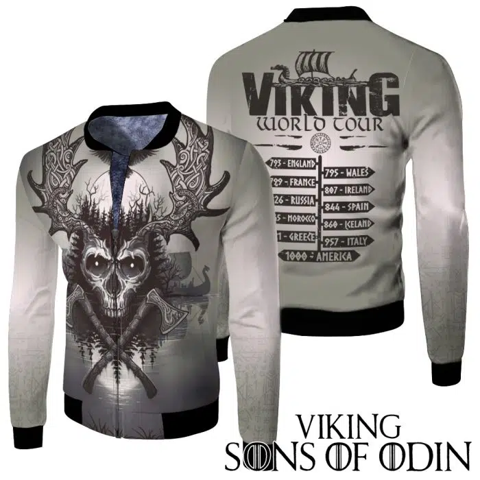 Viking Fleece Jacket Raven And Skull