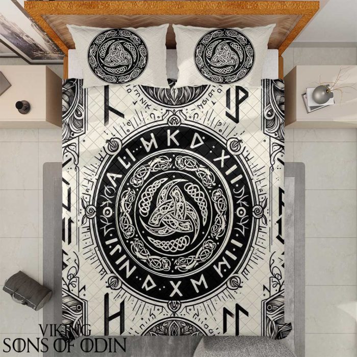 Viking Bedding Set Runes Vegvisir Triple Horn of Odin