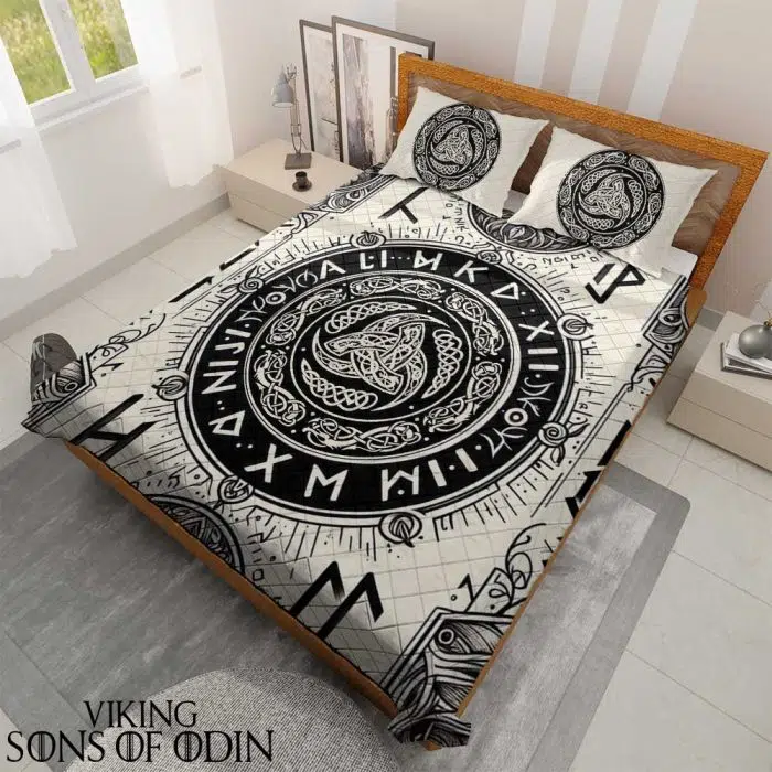 Viking Bedding Set Runes Vegvisir Triple Horn of Odin