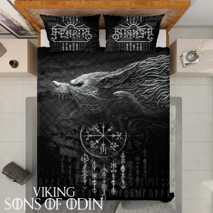 Viking Bedding Set Vegvisir Wolf Fenrir