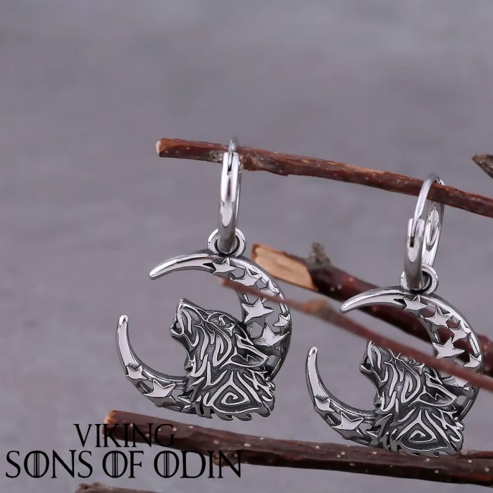 Viking Earrings Wolf Moon Norse Jewelry