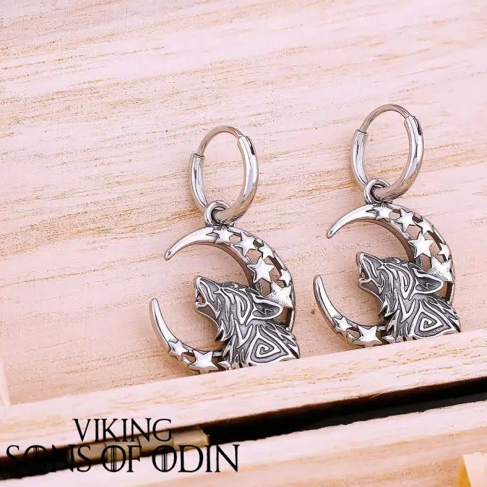 Viking Earrings Wolf Moon Norse Jewelry