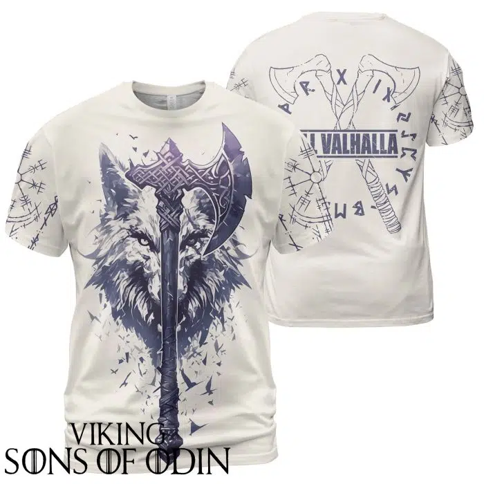 Viking Shirt Wolf AXE Till Valhalla Front Back