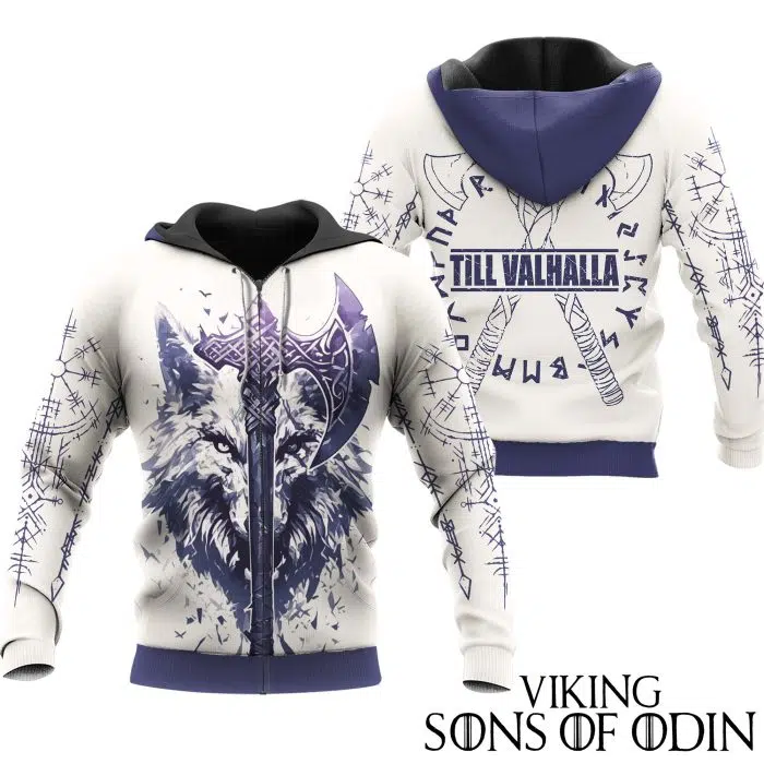 Viking Zip Hoodie Wolf AXE Till Valhalla