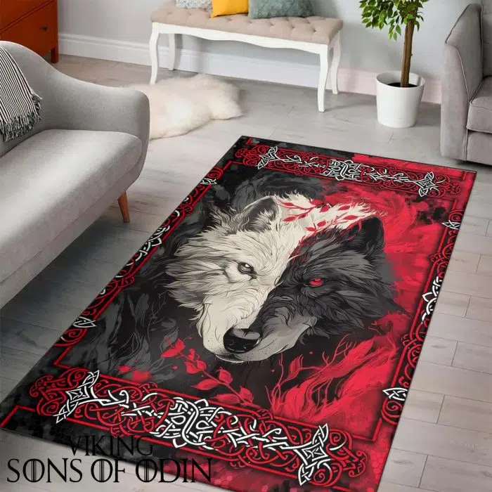 Viking Rug Raven Wolf Fenrir Skoll and Hati